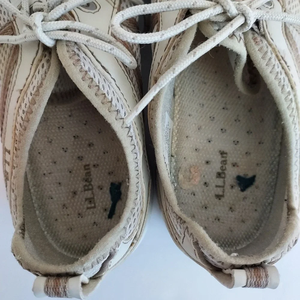 LLBean‎ Womens Athletic Shoes Tan Cream Mesh Lace Up Low Top Sneakers Size 8